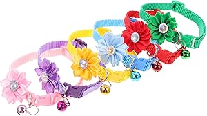 Mipcase 6 x Flower Cat Bell Collar Kitten Collar with Bell Flower Dog Bow Tie Adjustable Cute Necklace for Small Cats Puppy Small Medium Dogs