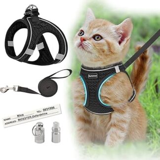 Cat Harness, S/Cat Harness, Escape Proof, Cat Lead with Harnesses, Adjustable Reflective Kitten Vest Harness with Name Phone Pendant, Soft Mesh Puppy Harness for Walking