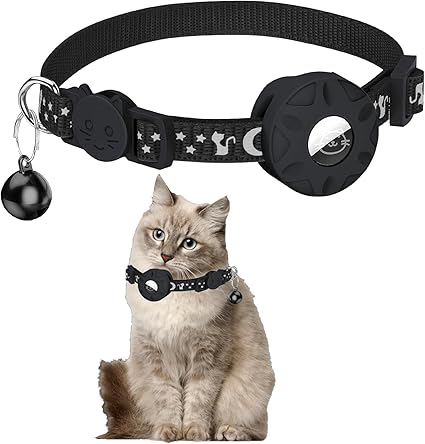 Airtag Cat Collar with Bell, Airtag Cat Collar, Reflective Cat Collar, Collar with Safety Buckle, Personalised Cat Collar with Airtag Holder for Kittens, Puppies
