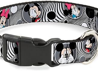Buckle-Down Breakaway Cat Collar - Mickey & Minnie Peek-a-Boo Expressions Swirl Black/White - 1/2 inch Wide - Fits 6-9 inch Neck - Small