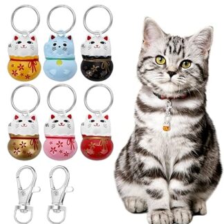 TIESOME 6 Pack Lucky Cat Collar Bells, Colourful Loud Dog Collar Bells for Potty Kitten Training Pet Necklace Pendant with Free Breakaway Buckle Key Rings