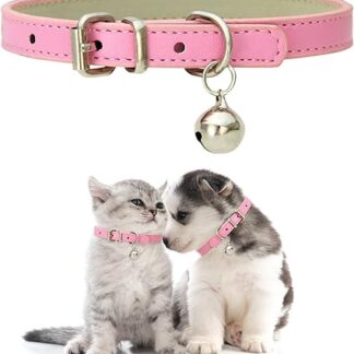 Cuayaes Puppy Collar for Kittens, Pink Kitten Collars, Adjustable Puppy Collars, Cat Collar with Bell, Soft Leather Collar for Small Dogs and Cats