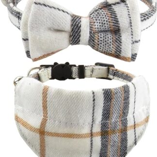 UYRVAPE 2 x Cat Collars with Bells Removable Bow Tie Bandana, Kitten Collar Cat Bandana Dog Bow Tie, Cat Collar with Bell and Bow Tie, Checked Cat Collars with Bow