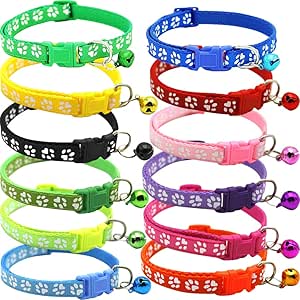BETOY Pet Cat Collar with Bell, Collar Set for Cats, Reflective Elastic Cat Collar, Personalised Cat Tags with Name and Phone Number, Adjustable 20-30 cm (12 Pieces)