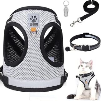 Cat Escape Harness, Harness and Leashes for Cats, Collars, Harness and Leashes for Cats, Collar with Pendant, Anti-Loss Set for Kittens, Dogs, Chihuahua (Grey, M)