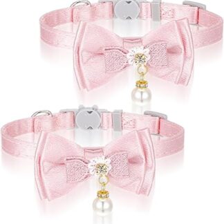 Tucnoeu 2 x Cat Collar with Bow Tie and Beads, Adjustable Cat Collars, Soft and Durable Cat Collar for Small Pets (Pink, 20-30 cm)