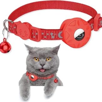 Airtag Cat Collar, Reflective AirTag Cat Collar with AirTag Holder and Bell, Lightweight Tracker Cat Collars, Cat AirTag Collar with Breakable Safety Buckle (Red)