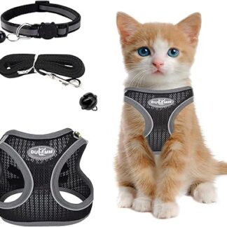 Katzengeschirr und Leine, reflektierendes, weiches Netz-Welpengeschirr, atmungsaktiv, verstellbare Katzenleine und Geschirr-Set, mit Leine, Katzenhalsband für Spaziergänge im Freien, ausbruchsicher,