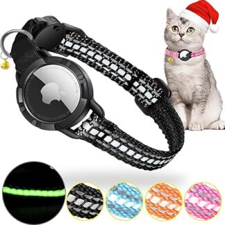 Airtag Cat Collar - Integrated Cat Collar Airtag Waterproof, Reflective Cat Collar with Breakable Safety Buckle & Elastic Elastic Band for Kittens Small Dogs (Black S)