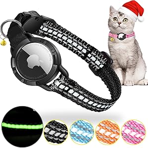 Airtag Cat Collar - Integrated Cat Collar Airtag Waterproof, Reflective Cat Collar with Breakable Safety Buckle & Elastic Elastic Band for Kittens Small Dog (Black XS)