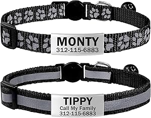 TagME Cat Collar With Name And Telephone Number, Cat Collar With Safety Clasp, Pack Of 2