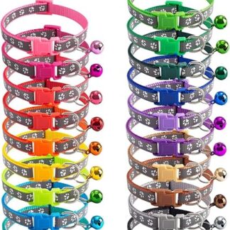 Camidy 10 Pieces Reflective Kitten Collar Soft Adjustable Cat Collar with Bells and Safety Elastic Strap for Puppy Kittens