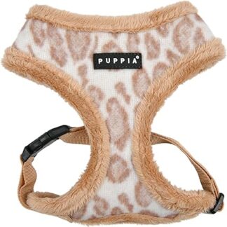 Puppia Kovo Dog Harness Overhead Warm Winter Leopard Print Adjustable Chest Harness for Small Medium Dogs, Beige S