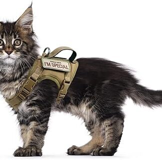 Tactical Cat Harness for Walking Escape Proof Soft Mesh Adjustable Pet Vest Harness for Large Cats Small Dogs (M, Khaki)