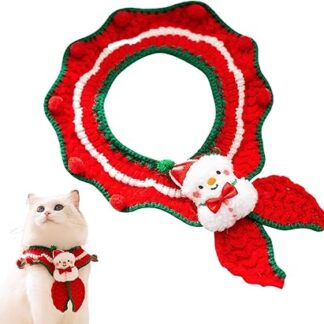 Pet Christmas Collar - Knitted Winter Cat Scarf Collar, Warm Neck Warmer for Small Dogs, Bichon Frise, Adult Cats, Rabbits, Schnauzers, Perfect Holiday Accessory for Pets