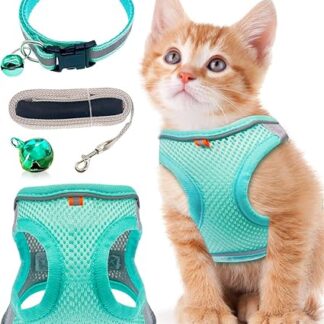 Mooshy Katzengeschirr Grün Geschirre, Halsbänder & Leinen für Kartzen, Step-in Geschirr Reflektierend Atmungsaktiv Brustgeschirr Anti Zug Sicherheitsgeschirr Katzengeschirr für Kleine Hunde, Katzen(S)