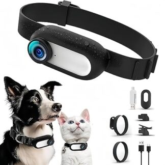 Sxhlseller Cat Camera Collar - 170° Wide Angle Dog Collar Camera with 0.96 Inch LCD Screen, Multifunctional Pet Cat Tracker for Video Recording, White