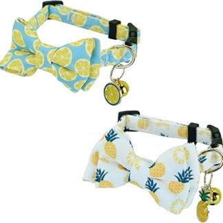 Newtensina Fashion 2 Pieces Cute Fruits Pattern Cat Collar with Lemon Watermelon Pineapple Pendant for Cats - BlueWhite