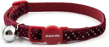 Ancol Velvet Sparkle Safety Cat Collar, Red