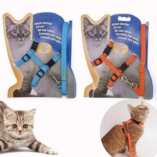 Gizhome Pack of 2 Cat Harness and Lead, Adjustable Halter Harness, Nylon Strap, Safety Rope Leashes for Kittens, Orange & Light Blue