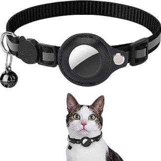 Airtag Cat Collar, Compatible with Apple Airtag, Safety Buckle, Anti-Throttle (Black)