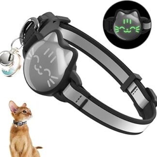 Cat Collar with Airtag Holder, Breakaway Cat Airtag Collar with Reflective Strap, Lightweight Kitten Collar for Apple Air Tag, Hidden GPS Tracker Holder for Boys, Girls, Cats