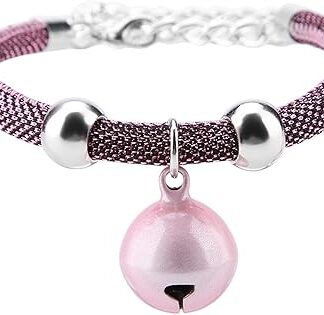 EVTSCAN Japanese Style Pet Necklace Nylon Accessories Kitten Supply Cat Bell Collar with Extension Chain (Pink)