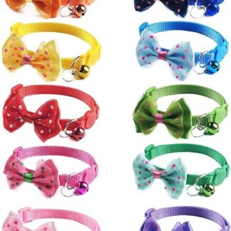 JZK 10 x Multicolor Cat Collars with Bell and Safety Clasp for Cat Small Dog Cat Collars with Bell and Bow Tie