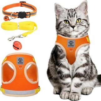 Adjustable Reflective Cat Harness Set with Lead, Orange Cat Harness, Escape Proof with Cat Lead, Cat Harness Set Includes Collars, Lead and Chest Harness (M)