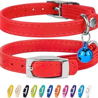 CollarDirect Leather Cat Collar with Safety Clasp and Bell 21.5 cm Red