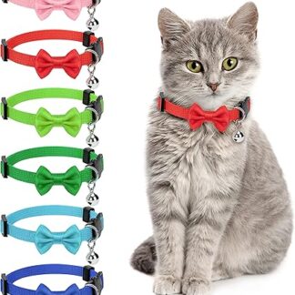 Cat Bow Tie Collar Adjustable Cat Collar with Bow Tie and Bell Personalised Pet Accessories for Pets Cats Puppies 6 Colours