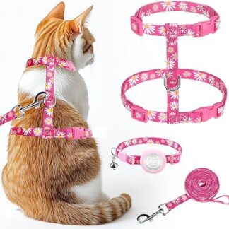 KOOLTAIL Cat Harness with Leash and Airtag Collar, Lightweight Escape Proof for Walking Travel Outdoor Adjustable H-shaped Cute Kitten Harness with Airtag Holder for Small