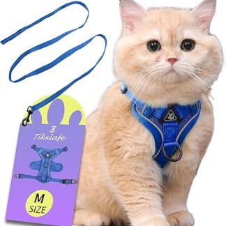 Tikxlafe Cat Harness with Leash, 150 cm, Cat Leash with Harness, Polyester, Adjustable Cat Leash Set, Escape Proof for Kittens (Blue, M)