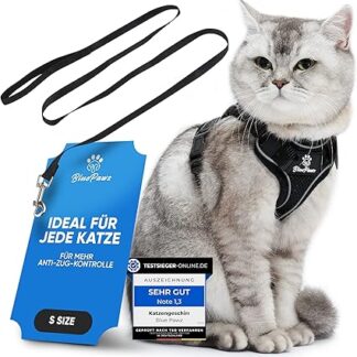 Blue Pawz Cat Harness with Lead - 170 cm | Cat Harness Escape Proof & High Quality | Cat Lead with Harness for Cats | Cat Harness for Memorable Moments (S), Black