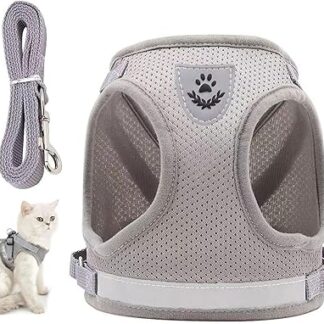 Cat Harness and Lead Escape Proof for Walks, Cat Vest with Reflective Strips for Kitten Dogs (Grey)
