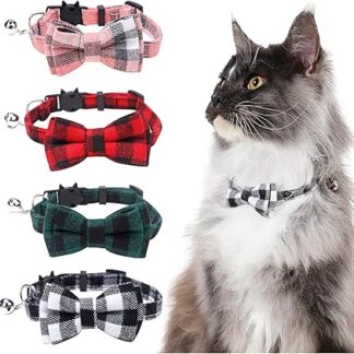 TYXHXTF Pack of 4 Cat Collars with Bell and Bow Tie, Removable Cat Collars, Adjustable Collars, Cat Dog Collar for Kittens and Puppies