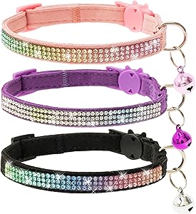 JVVGPET Breakaway Kätzchen Katzenhalsbänder mit Glöckchen – Strass Bling Cute Cat Collars for Girl Boy Cats – Zubehör für Haustierhalsbänder Verstellbar für Katze Welpe