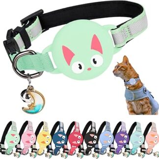 Kittytag Cat Collar with Accessories, Compatible with Airtag Apple, Reflective and Luminous GPS, Cat with Anti-Throttle, Adjustable, GPS Airtag Not Included (Mint Green)