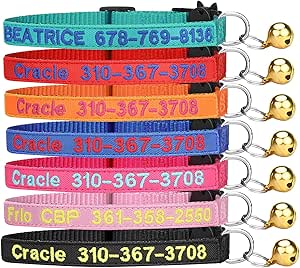TaiHong Personalised Cat Collar with Bell and Embroidered ID Name and Phone Number