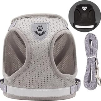 Qukaim Pet Supplies Hundegeschirr und Leine, reflektierend, verstellbare Weste, Geschirr mit 100 cm langer Leine für kleine und mittelgroße Hunde, atmungsaktives Design, Grau, Größe M