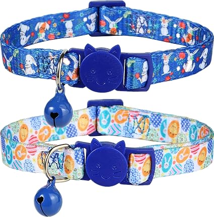 Blue Cat Collar with Bells, Pack of 2