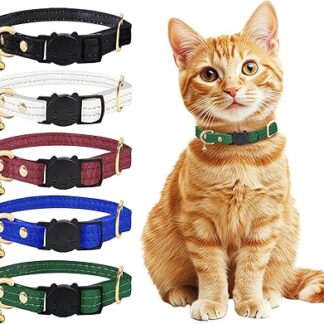 Qianruida Leather Cat Collar Quick Release Kitten Collar Cat Collars with Safety Clasp Green