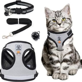 Cat Harness and Lead, Adjustable Cat Harness Escape Proof Breathable Cat Harness with Reflective Strip and Leash Set for Small Medium
