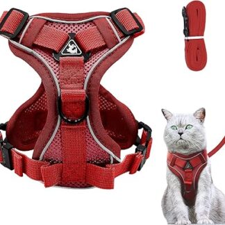 Grantop Adjustable Cat Harness, Escape-Proof Cat Harness with Lead Set, Soft Harness for Cats, Kittens, Dogs, Puppies, Red, S