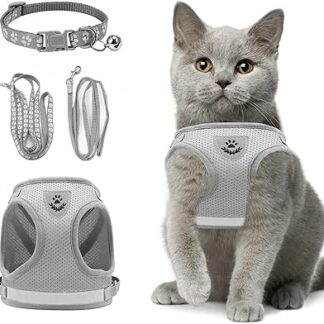 Adjustable Cat Harness, Escape Proof, Adjustable Cat Harness with Lead, Soft Inner Lining and Breathable Mesh, Reflective Harness Set for Outdoor Training, Walking, S (Grey)