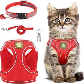 Grantop Cat Harness and Leash Adjustable Reflective Striped with Leash Cat Collar Escape Proof Soft Mesh Harness and Leash for Small Medium Cats