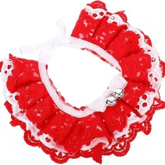 minkissy Pet Bib Dog Collar Bowtie Cat Bandana Red Kitten Lace Collar Chinese New Year Cat Collar Spring Festival Dog Outfit Puppy Collar Pet Lace Necklace Bibs Adjustable Pure Cotton