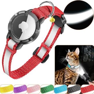 Airtag Cat Collar - Integrated Cat Collar Airtag Waterproof, Reflective Airtag Collar Cat Collar with Safety Clasp Elastic Band for Kittens Small Dogs (Red S)