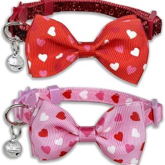 Pohshido Valentine Cat Collar with Bow Tie and Bell, Holiday Breakaway Loving Heart Kitty Kitten Collar for Girls and Boys Male Female Cats (Love Song)