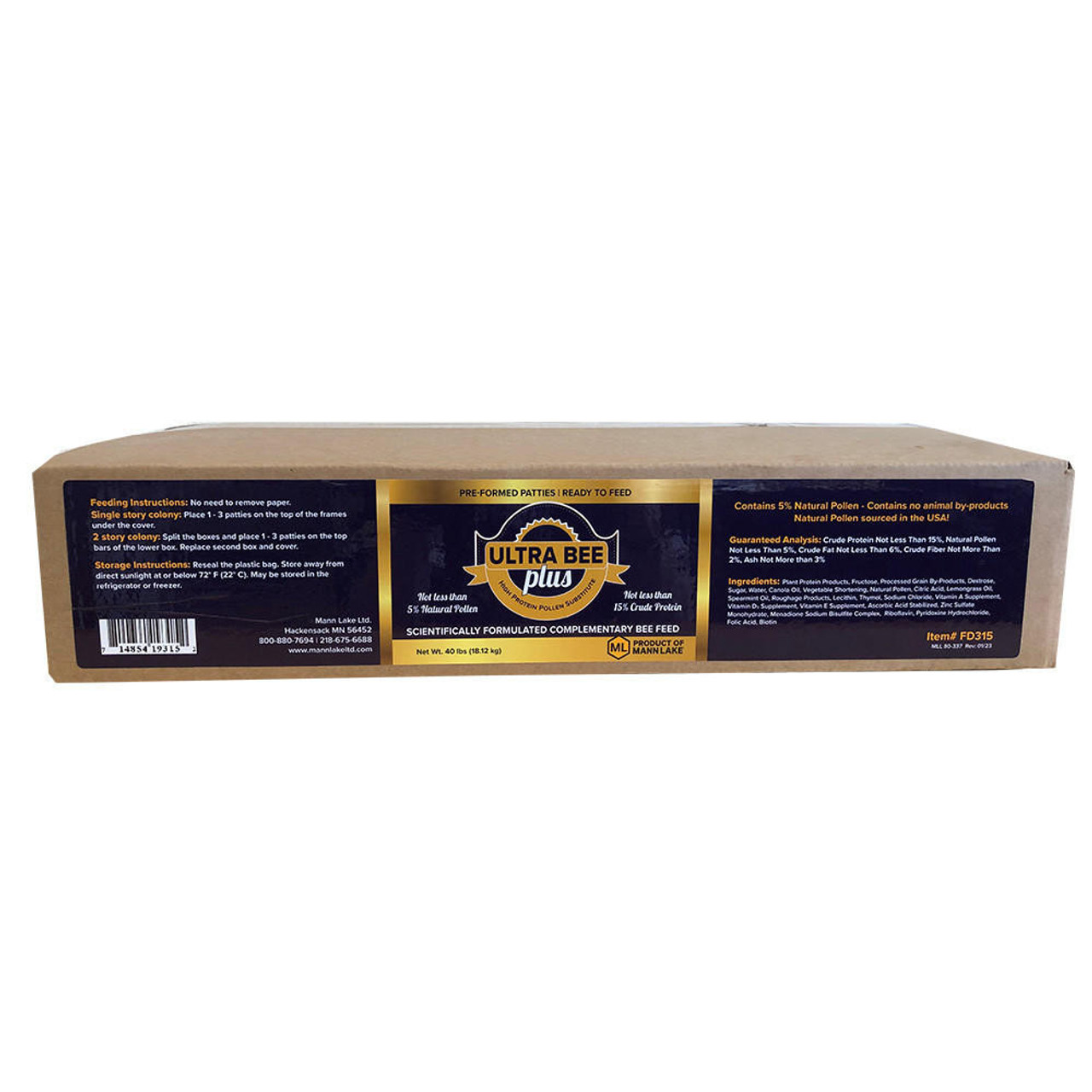 Ultra Bee Plus Patties with Natural Pollen, 40 lb